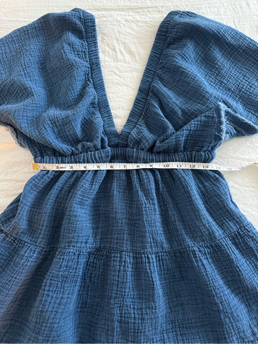 aerie Blue Gauze V-Neck Tiered Dress Boho Beach Swim Cover-Up - Picture 5 of 11